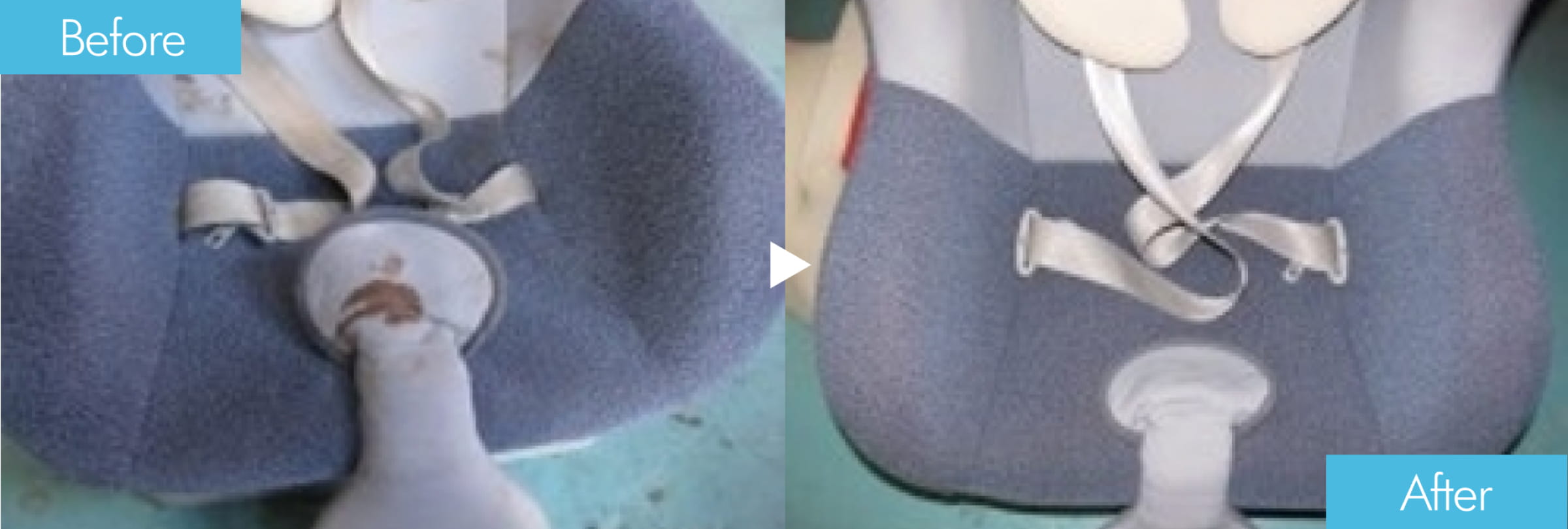 車のシートが汚れているのと綺麗になった様子