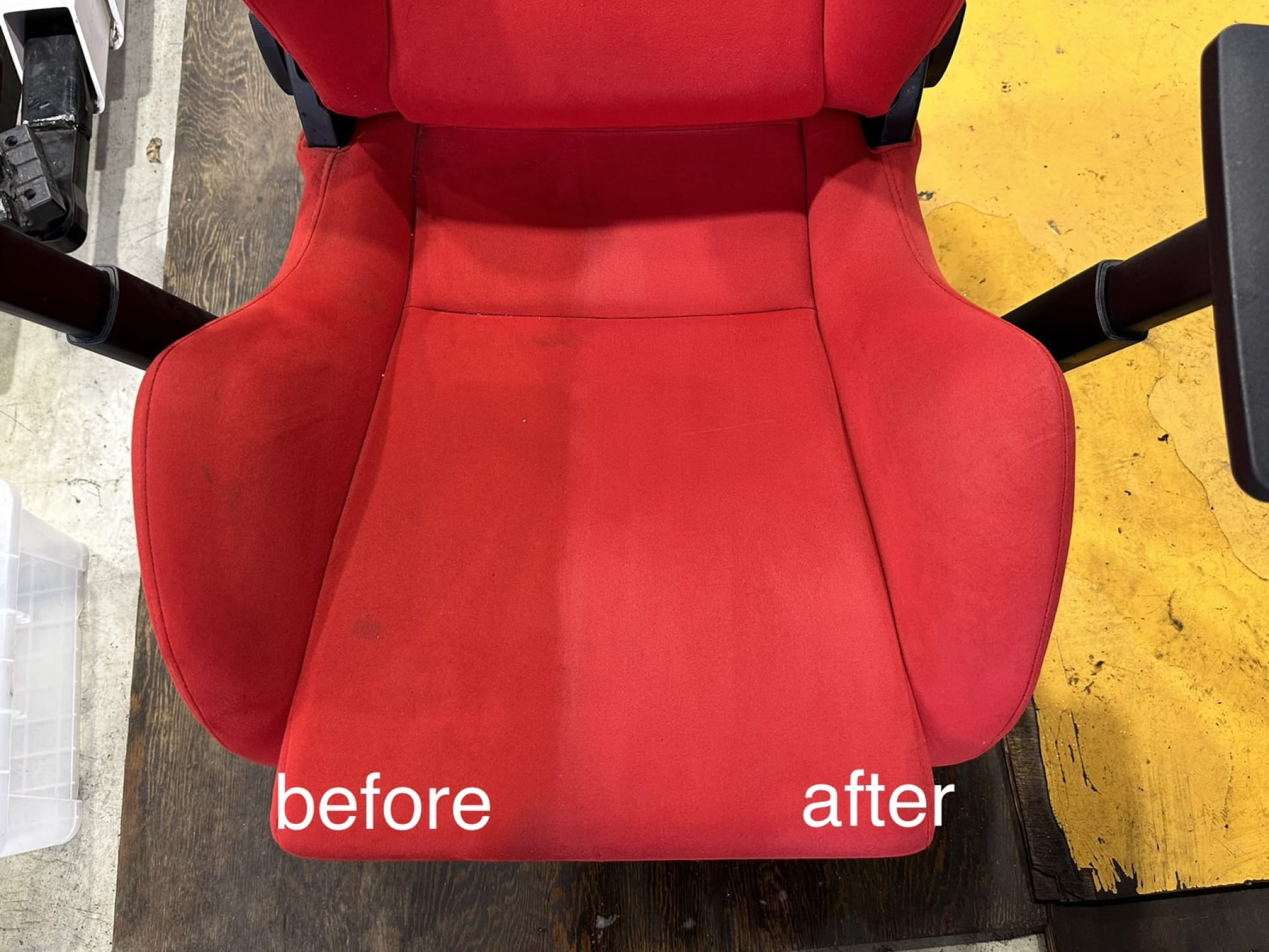 シートが半分汚れているのと綺麗になっている様子